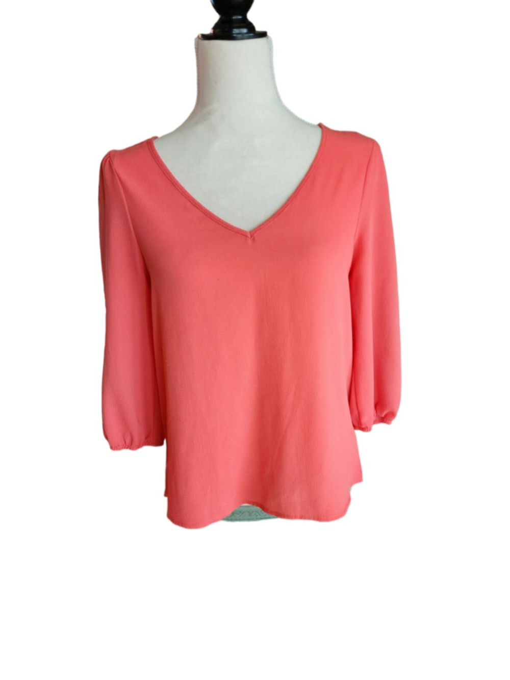 LDLA Coral Pink Criss Cross Back Blouse Size S Puff Sleeve V-Neck Top